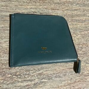 Maison Kitsuné Teal zip Around Cosmetic Bag fo Japan Airlines with Gold Logo